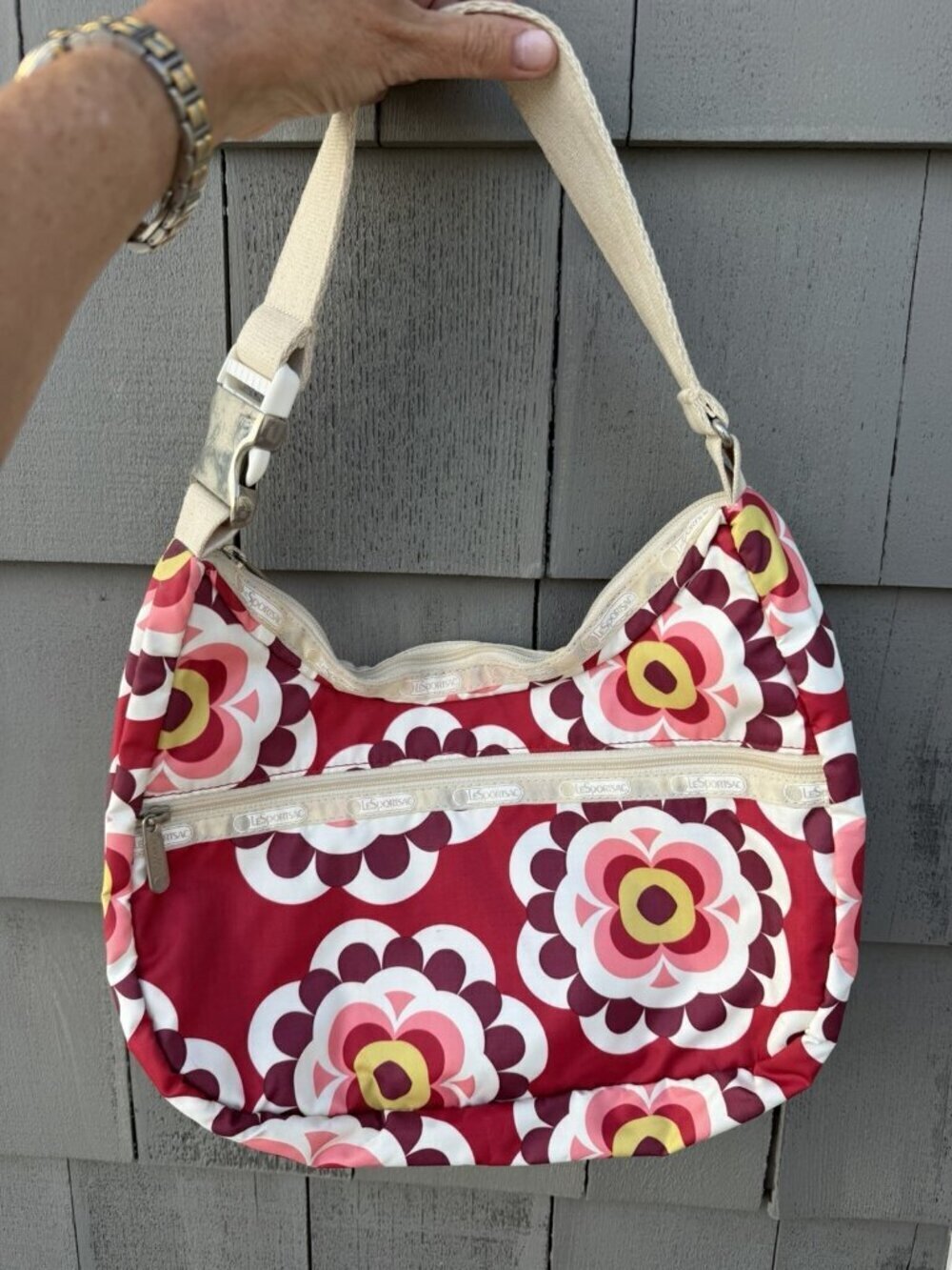 LeSportsac POP ART floral poppies hobo shoulder bag logo preppy retro